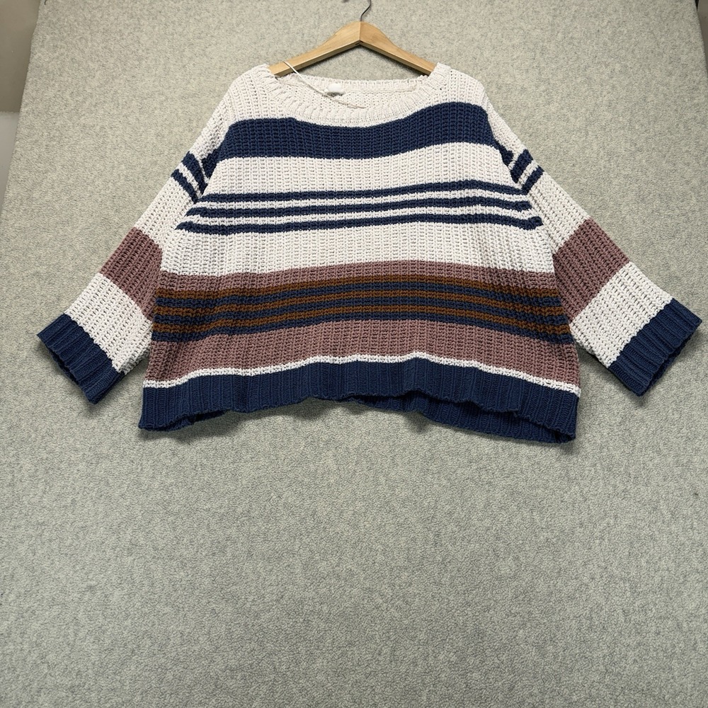 By Together Womens Striped Chenille Knit Sweater Blue Cream Mauve Small
